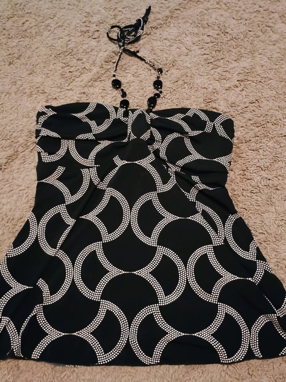 Venus black and white halter top with beads, size M